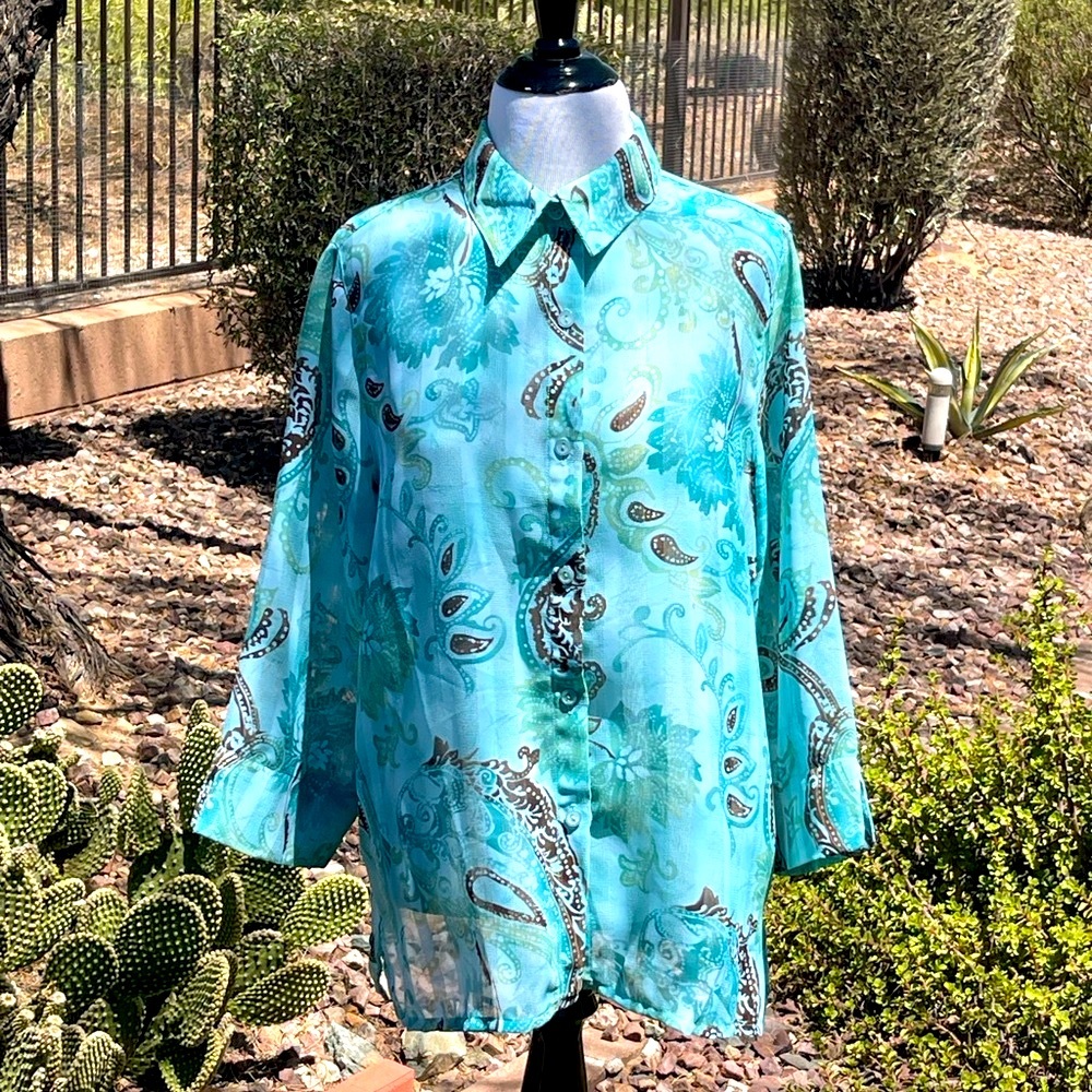 ALFRED DUNNER - Teal and Brown Patterned Blouse